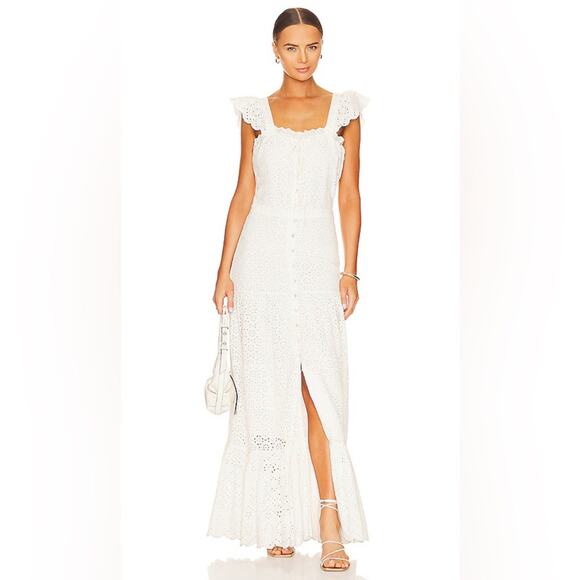 Veronica Beard Aislin Eyelet Cotton Tiered Maxi Dress Size 4 In White - Picture 5 of 10